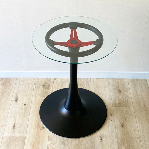 スタイリッシュステアリングテーブル ハンドル 赤 車 丸テーブル  