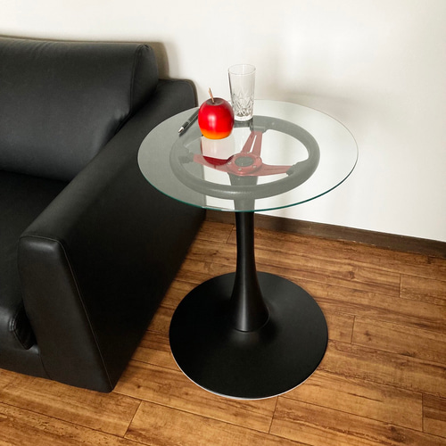 スタイリッシュステアリングテーブル ハンドル 赤 車 丸テーブル  