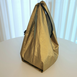SML/しっとり素敵なマットゴールドのエコバッグ／マチ広たっぷり撥水素材デュポン社製タイベックシルバー✨ 6枚目の画像