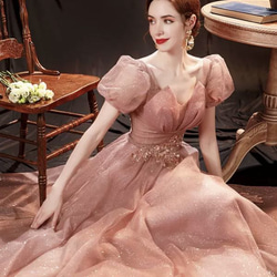【エンジェルウェディングドレス】ピンク　花嫁　ウェディング　トーストドレス　宴会年次総会公演　ウェディングイブニングドレ 4枚目の画像