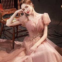 【エンジェルウェディングドレス】ピンク　花嫁　ウェディング　トーストドレス　宴会年次総会公演　ウェディングイブニングドレ 1枚目の画像