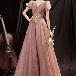 【エンジェルウェディングドレス】ピンク　花嫁　ウェディング　トーストドレス　宴会年次総会公演　ウェディングイブニングドレ 2枚目の画像