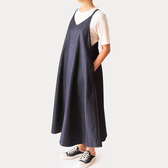 定番人気　岡山デニム【大人のためのデニム】サロペット　ジャンパースカート　サイズSML　体形に合わせてお作りもできます 2枚目の画像