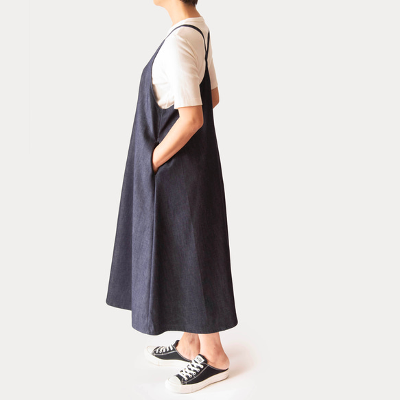 定番人気　岡山デニム【大人のためのデニム】サロペット　ジャンパースカート　サイズSML　体形に合わせてお作りもできます 4枚目の画像