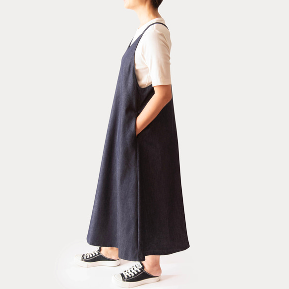 定番人気　岡山デニム【大人のためのデニム】サロペット　ジャンパースカート　サイズSML　体形に合わせてお作りもできます 3枚目の画像