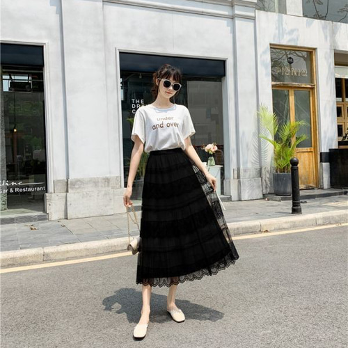 スカート ボリューム フレア ブラック ミドル丈 シック 韓国 RUIRUE BOUTIQUE スカート ストレッチ ｜ 選べるシルエット・丈