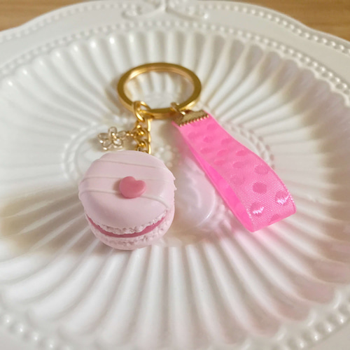 ラブピンクマカロンキーホルダー キーリング 迷你菇菇手作 Mini GuGu