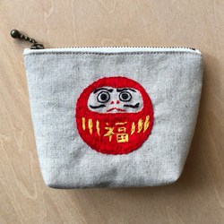 手刺繍ポーチ*だるま 2枚目の画像