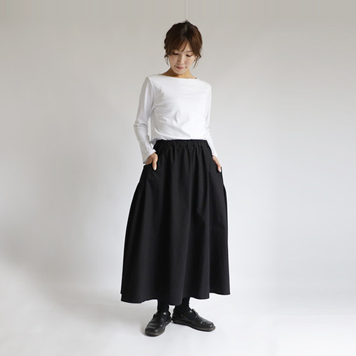 ラスト1 再入荷 85cm 縦つまみ細工タック入ポケット ロング ギャザー