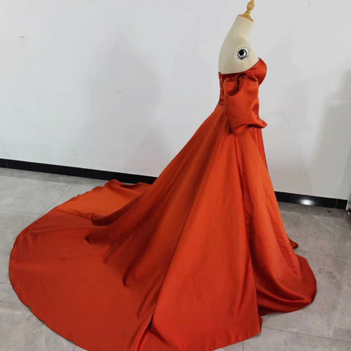 高品質！パーティードレス 前撮り結婚式 2次会 オレンジ ビスチェ  