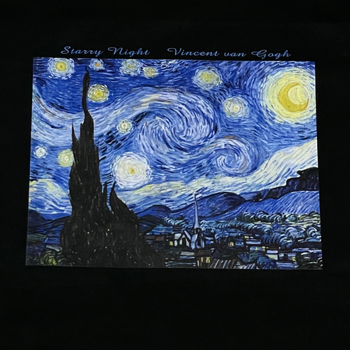 ゴッホ 星月夜 綿5.6オンスヘビーウェイトTシャツ Mサイズ 黒 ゴッホ 星月夜 綿5.6オンスヘビーウェイトTシャツ Mサイズ 黒