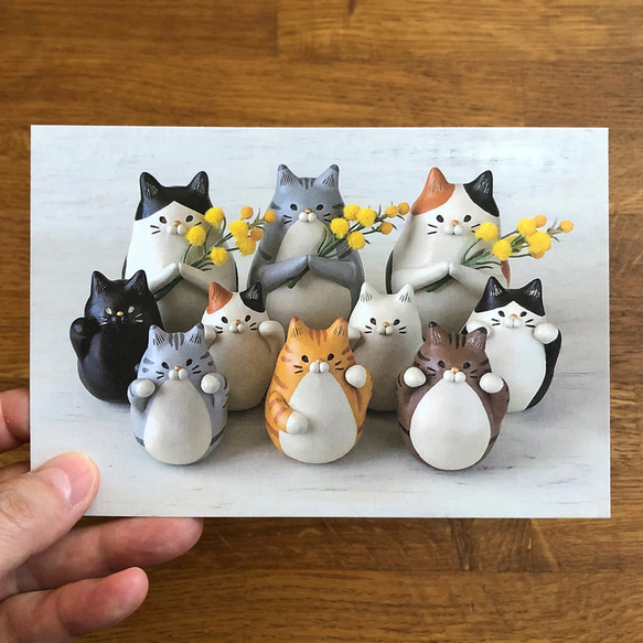 【猫好きさんに】Hachinoco猫オブジェポストカード　3枚セット 1枚目の画像