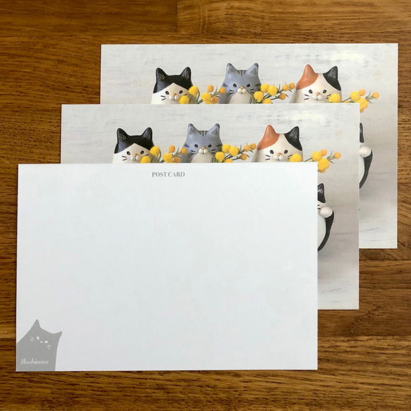 【猫好きさんに】Hachinoco猫オブジェポストカード　3枚セット 3枚目の画像
