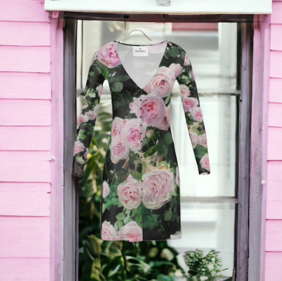 薔薇のショート丈カーディガン　　ピェール・ドゥ・ロンサール