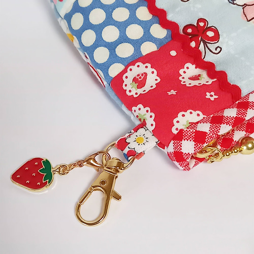 ハンドメイド ポーチ レトロアニマル 30's ブルー＆レッド ネコちゃん