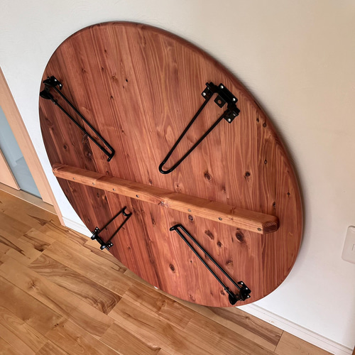 つい触りたくなる国産杉の折り畳みちゃぶ台】直径90㎝ チェリー色 角が