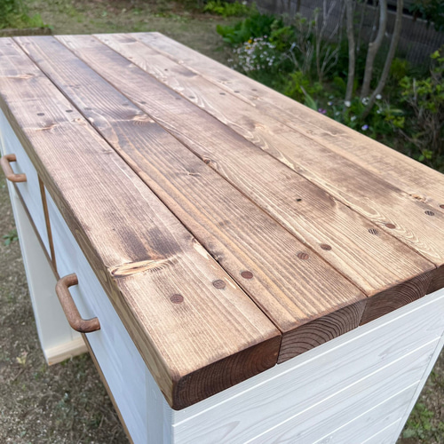 カフェ風 カウンターテーブル レジ台 受付カウンター 引き出し付