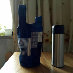 織布藍染手作りパッチワーク水筒 3枚目の画像