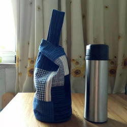織布藍染手作りパッチワーク水筒 4枚目の画像