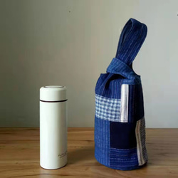 織布藍染手作りパッチワーク水筒 2枚目の画像