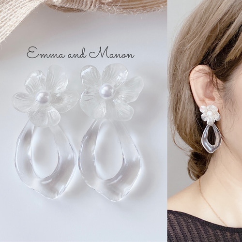 アレルギー対応 チタンポスト クリアフラワー ✖️ ア パール 大ぶり  