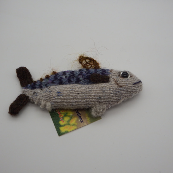 【あみぐるみ】棒針編みでサバ。魚　鯖 縮絨【128】 2枚目の画像