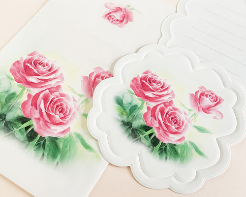 Roses花型ダイカットメッセージカード3枚 封筒付き メッセージカード