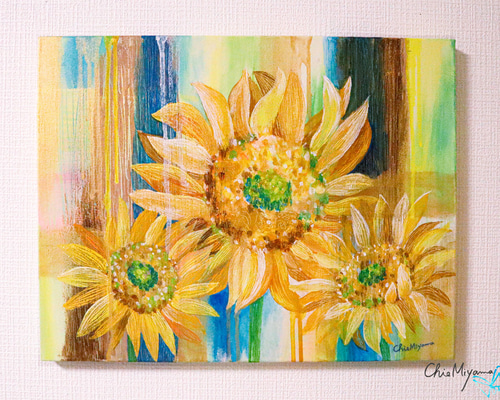 【オリジナル】「ひまわり」抽象画　現代アート　モダンアート　インテリア f69f0e4cff1a5b3a8d82ccb6b9ab0b