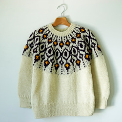 完売】ウール・ノルディック柄ニット（NP-4202-白）・ペルーニット