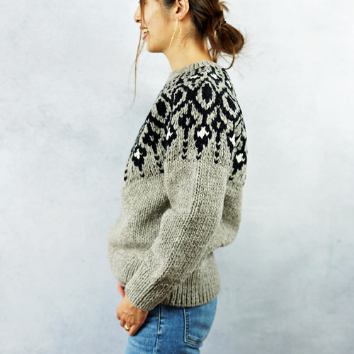 完売】ウール・ノルディック柄ニット（NP-4202-グレー）・ペルーニット