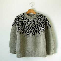 完売】ウール・ノルディック柄ニット（NP-4202-グレー）・ペルーニット