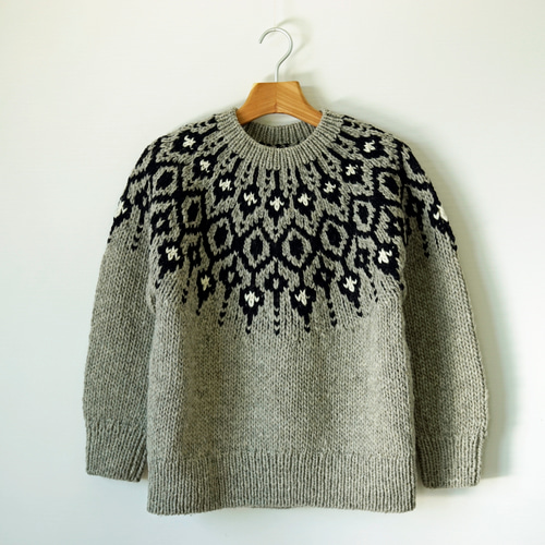 完売】ウール・ノルディック柄ニット（NP-4202-グレー）・ペルーニット