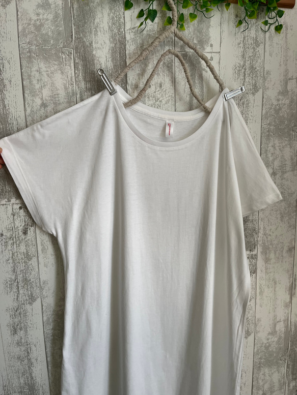 夏cotton100%シンプルチュニック丈ドルマンTシャツ☆白 3枚目の画像
