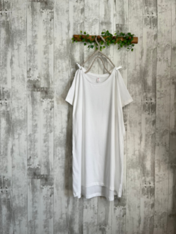 夏cotton100%シンプルチュニック丈ドルマンTシャツ☆白 2枚目の画像