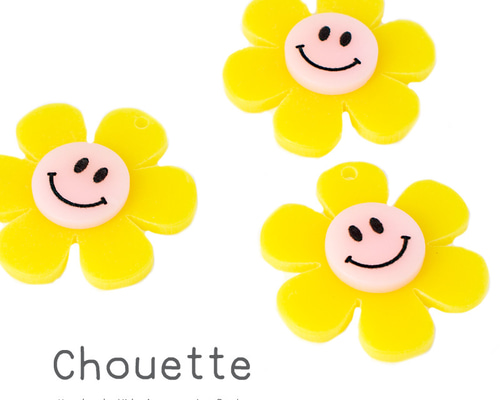 デコチャーム ニコちゃん スマイル お花（イエロー） 手芸材料