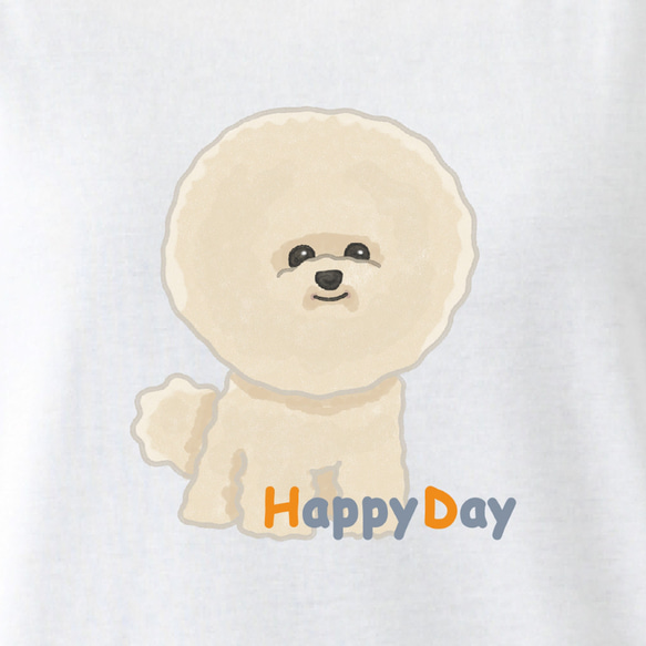 ビションフリーゼのHappy Day　ビッグプリントTシャツ ホワイト 4枚目の画像