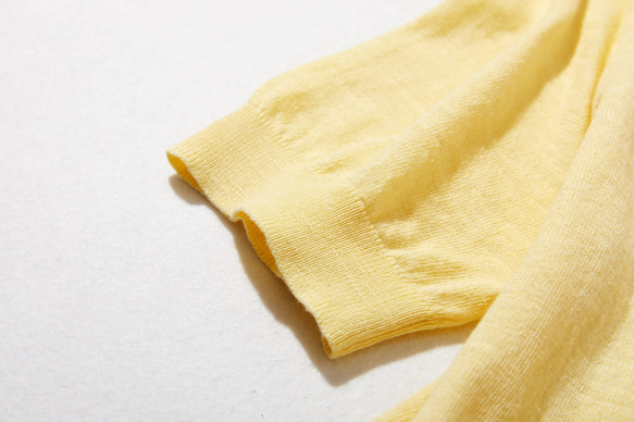 棉麻短袖針織衫，易於混搭，優雅大方 黃色 220707-2 第4張的照片