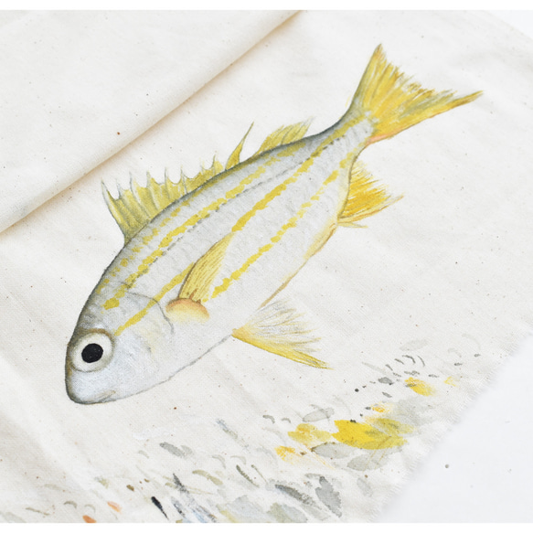 『スジミゾイサキくん』和服地とデニムのお魚ショルダーバッグ（サコッシュ） 4枚目の画像