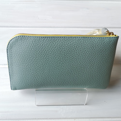 【受注生産】使いやすくてコンパクト☆L字ファスナー長財布『coron』lightbluegreen×yellow 3枚目の画像