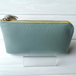 【受注生産】使いやすくてコンパクト☆L字ファスナー長財布『coron』lightbluegreen×yellow 2枚目の画像
