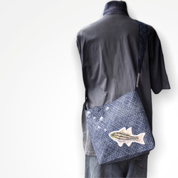 『スジイシモチくん』浴衣とデニムのお魚ショルダーバッグ（サコッシュ） 19枚目の画像