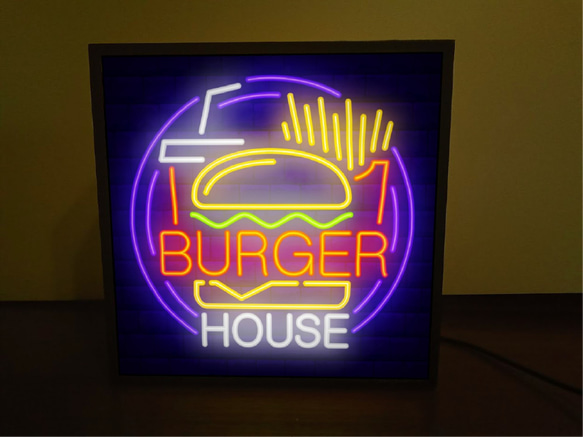 アメリカン雑貨 ハンバーガー バーガーハウス ファーストフード カフェ バー ランプ 看板 置物 雑貨 ライトBOX 1枚目の画像