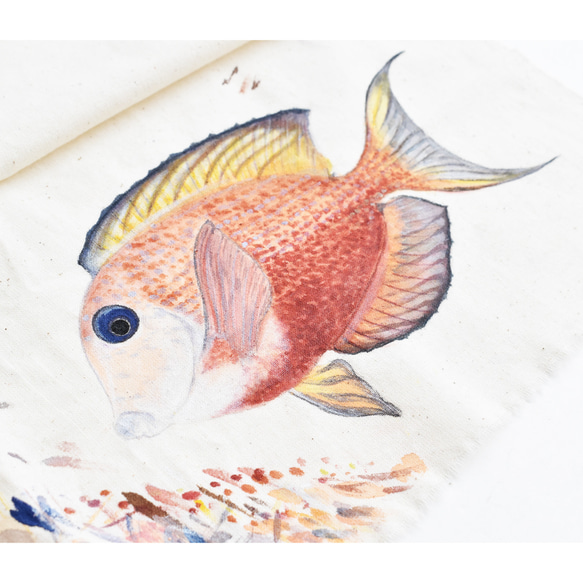 『コクテンサザナミハギさん』浴衣とデニムのお魚ショルダーバッグ（サコッシュ） 4枚目の画像