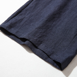 ウエストが楽な着やせワイドパンツ　リネンロングパンツ　秋冬にも　紺色　200907-6 4枚目の画像