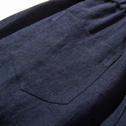 ウエストが楽な着やせワイドパンツ　リネンロングパンツ　秋冬にも　紺色　200907-6 7枚目の画像