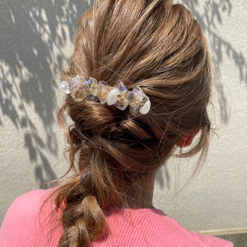 鉱石 光り輝く レジン ヘアクリップ バレッタ ヘアコーム ビーズ
