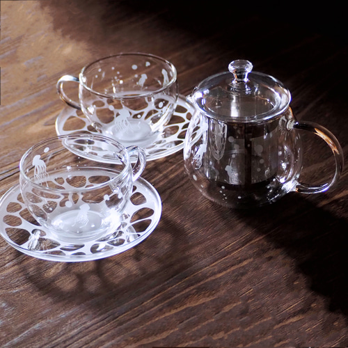 ティーセット3点】クラゲ ティーカップ＆ソーサー2個＋ティーポット丸