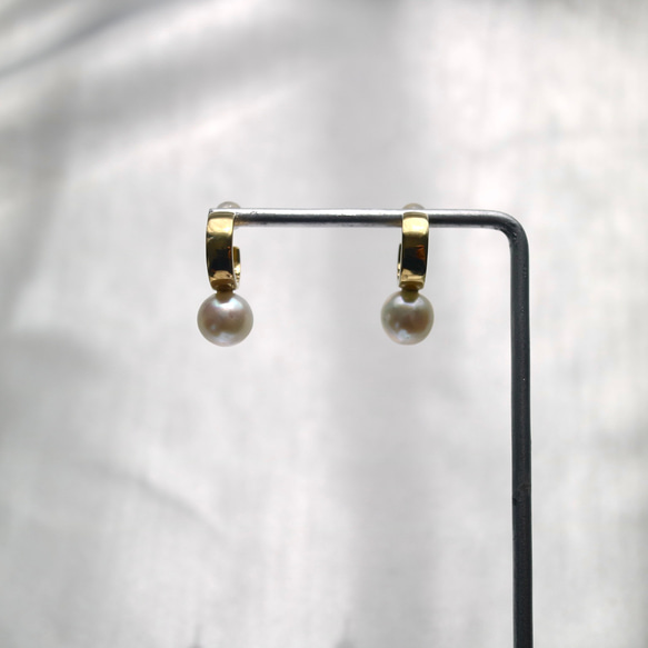 <Akoya>Wing pearl hoop pierce(gold) 3枚目の画像