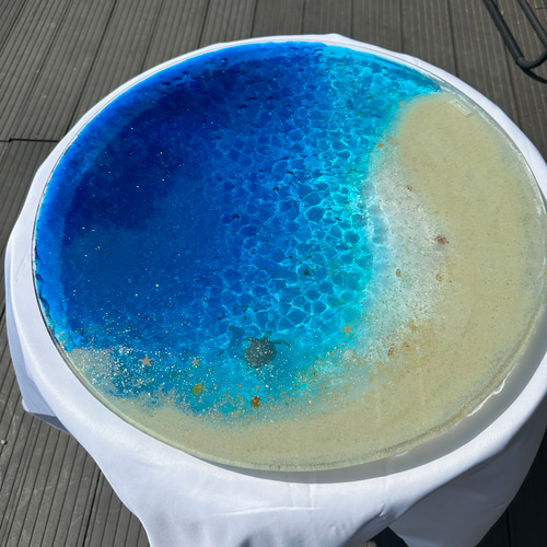特注オーダー ガラステーブルトップ天板のみ！ ホワイトビーチホヌと