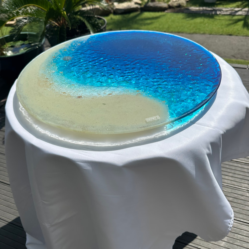 特注オーダー ガラステーブルトップ天板のみ！ ホワイトビーチ